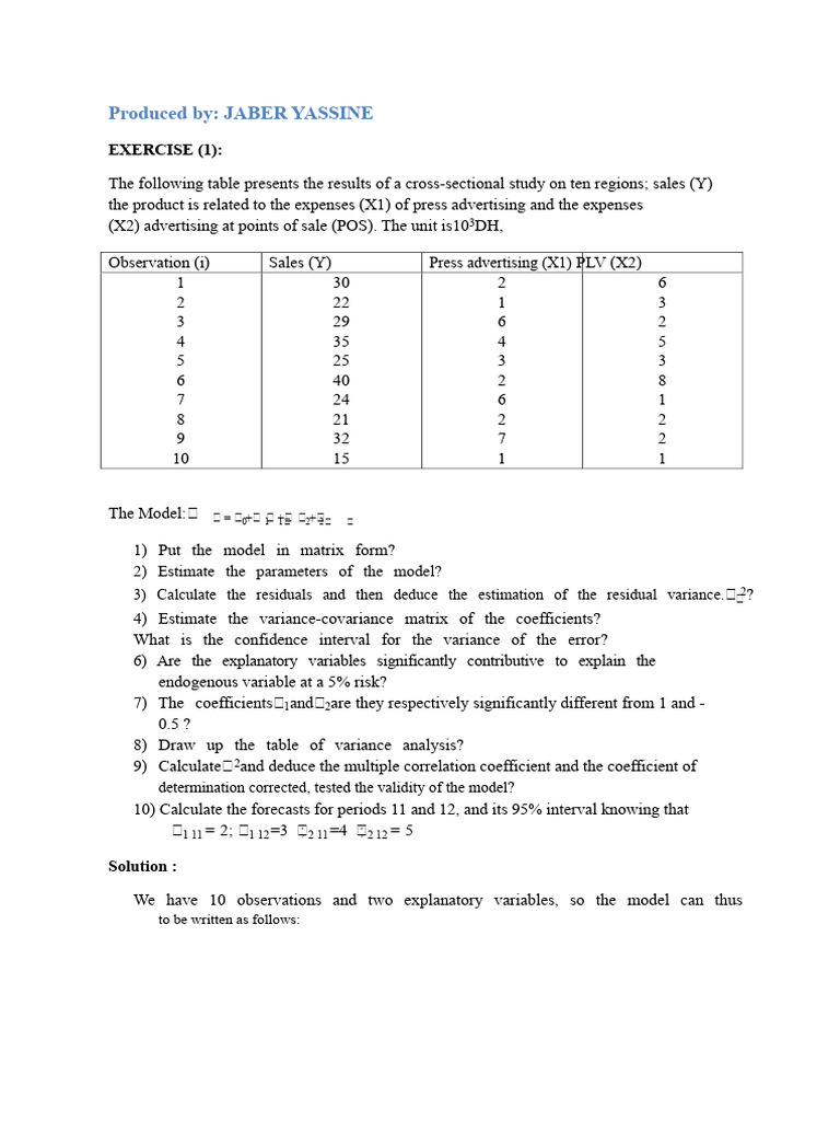 Econometrics Exercises | PDF | Errors And Residuals | Numerical Analysis