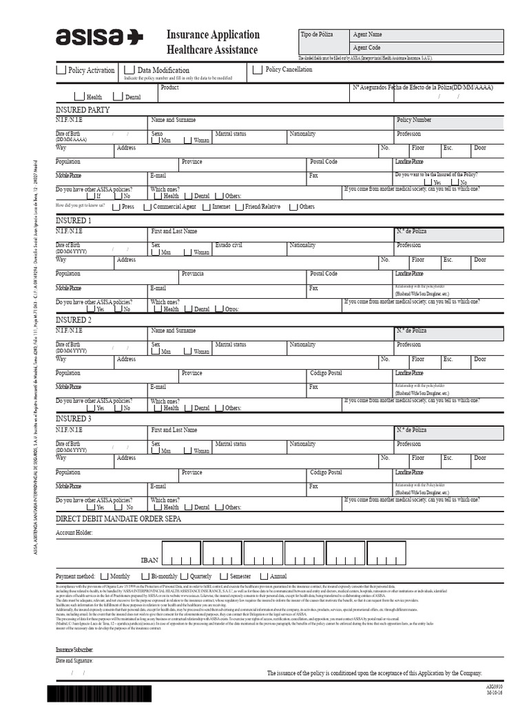 ASISA Health Insurance Application Form | PDF | Insurance | Diseases ...