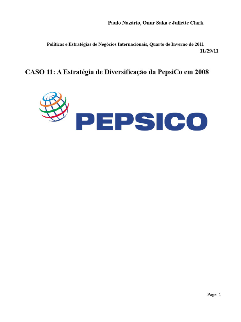 Estratégia de Diversificação da PepsiCo 2008 | PDF | Pepsi Co | Despesa