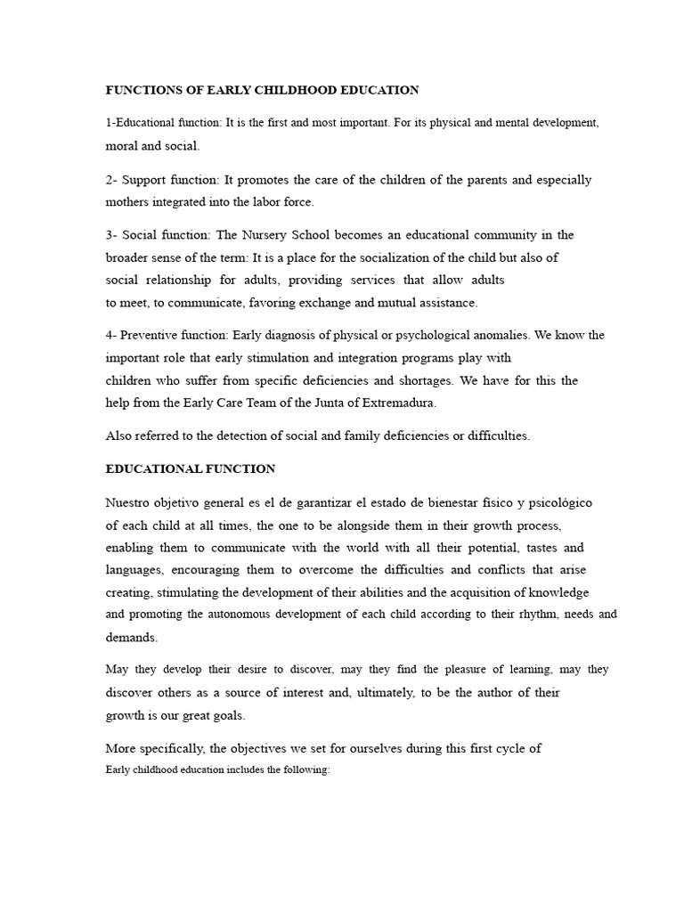 Functions of Early Childhood Education | PDF | Early Childhood ...