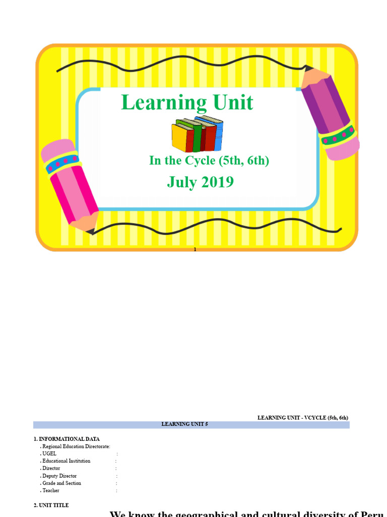 LEARNING UNIT - CYCLE (5th, 6th) - JULY | PDF | Shape | Prayer