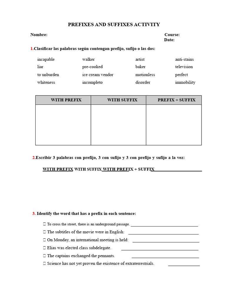 Prefixes and Suffixes Activity Guide | PDF