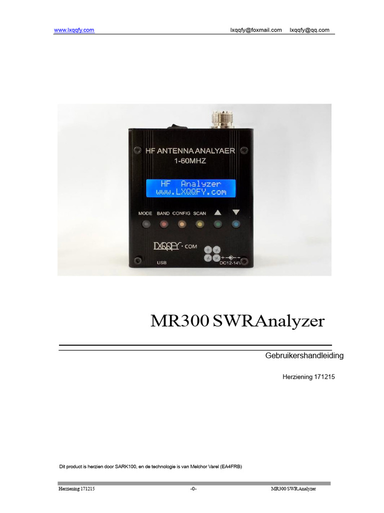 MR300 SWR Analyzer Gebruikershandleiding | PDF