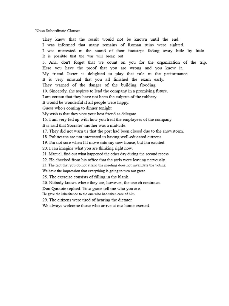 Subordinate Noun Clauses | PDF