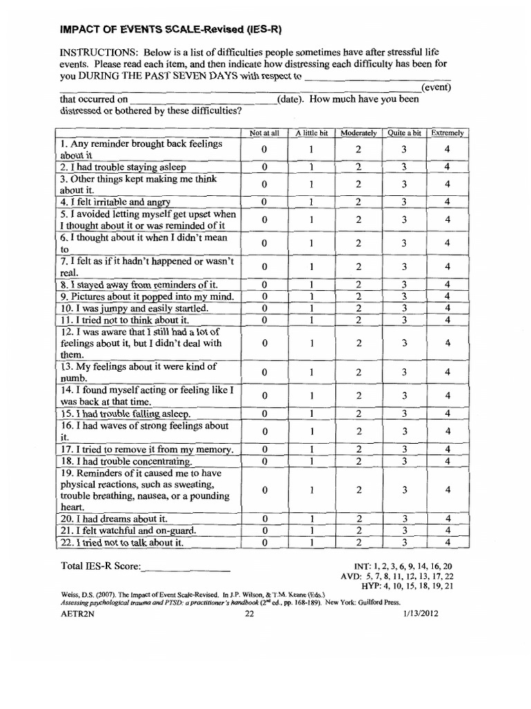 Escala IES-r: Diagnóstico de PTSD | PDF | Medicina CLINICA | Las emociones