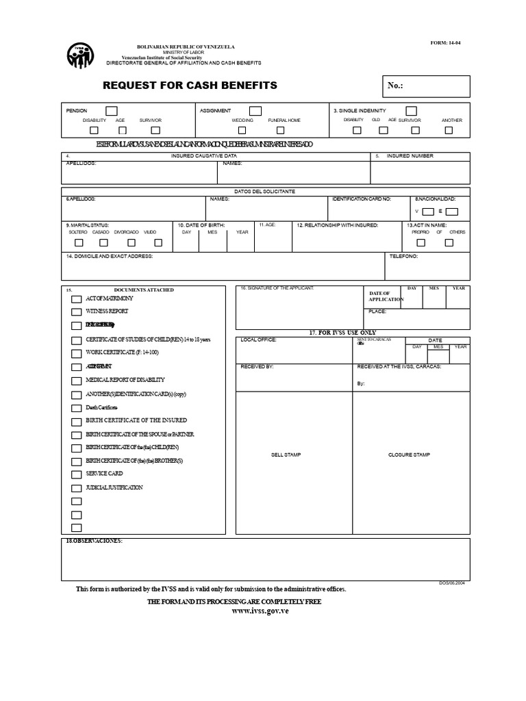 Request For Monetary Benefits (Form 14-04) | PDF | Identity Document ...