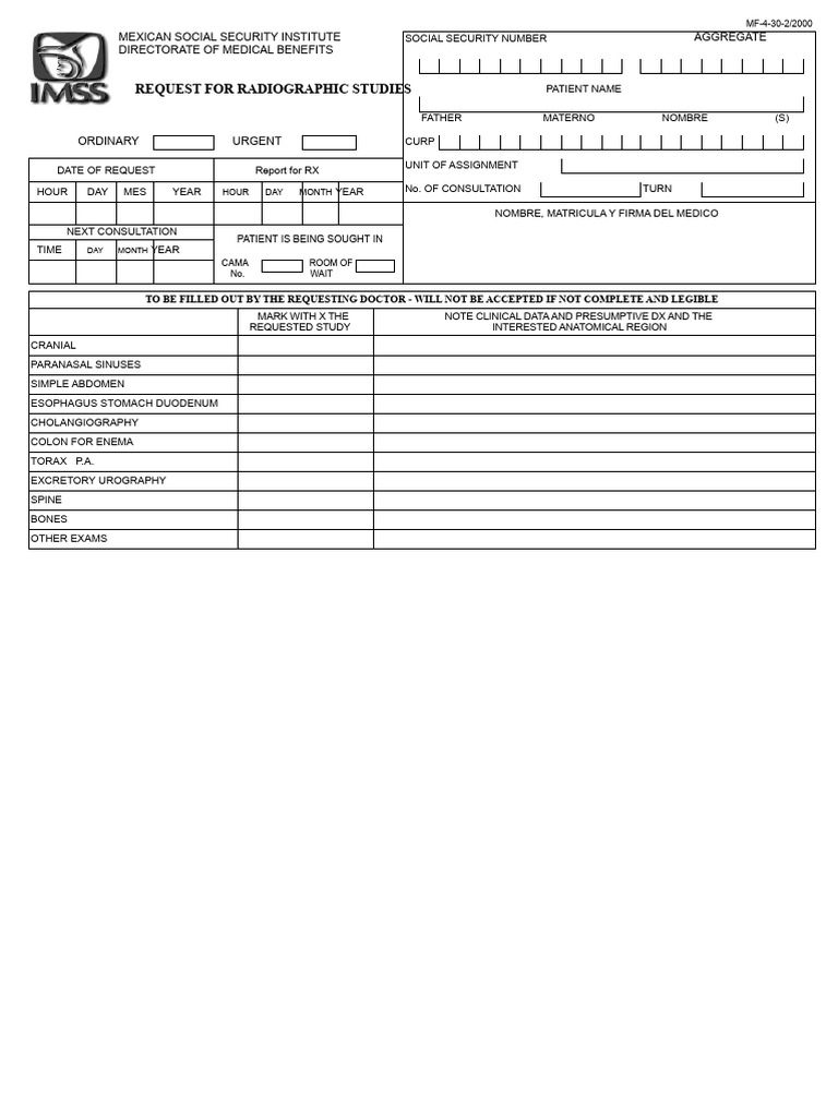 Request For IMSS Imaging Studies | PDF | Radiology | Radiography