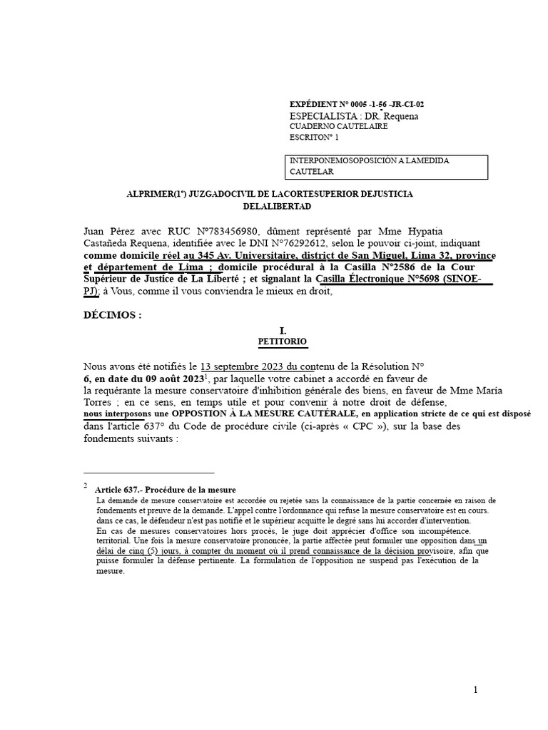 Opposition à la mesure conservatoire en justice | PDF | Débiteur | Dettes