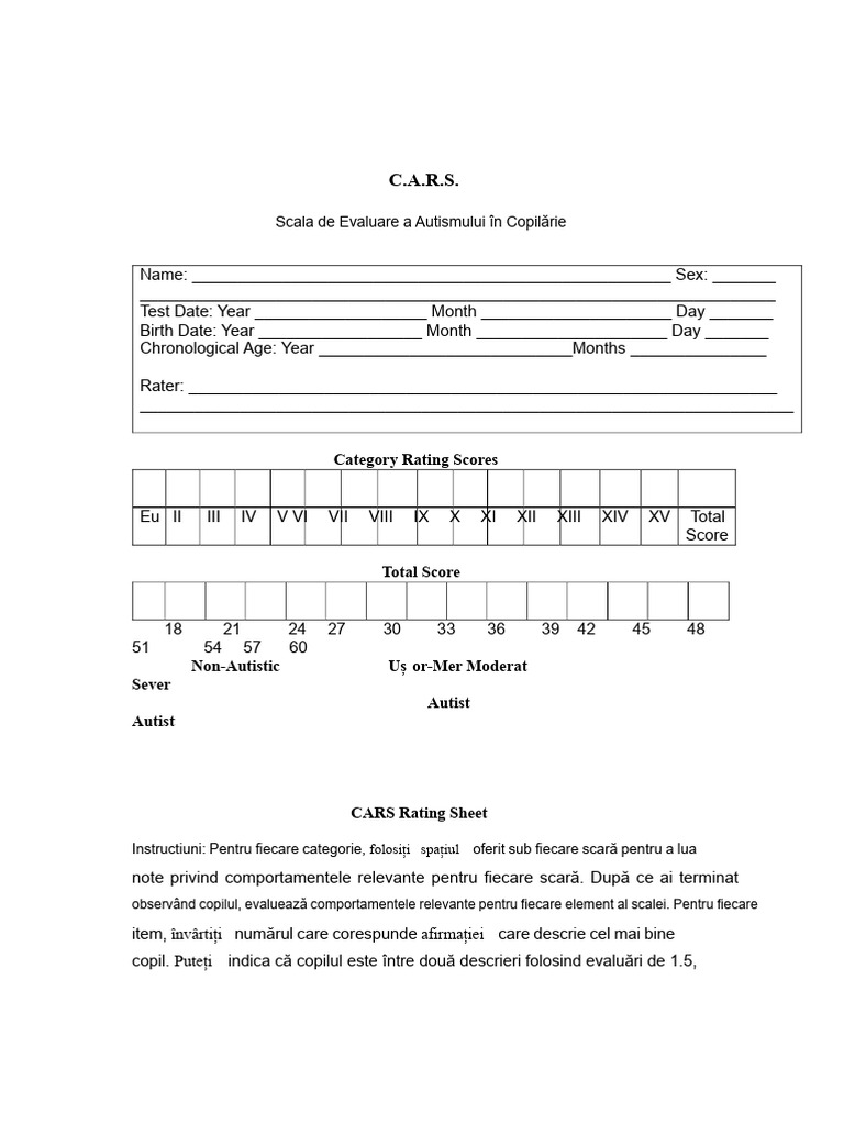 C.A.R.S - Scala de Evaluare A Autismului În Copilărie | PDF