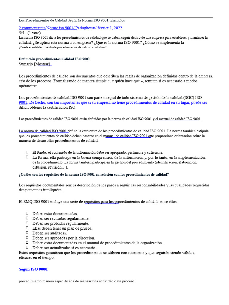 Procedimientos de Calidad ISO 9001 | PDF | Sistema de manejo de calidad ...