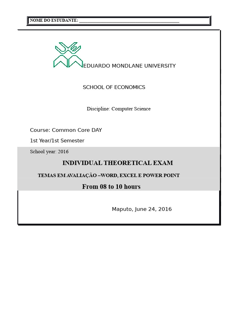 Computer Science Exam: MS Office Skills | PDF | Microsoft Excel ...