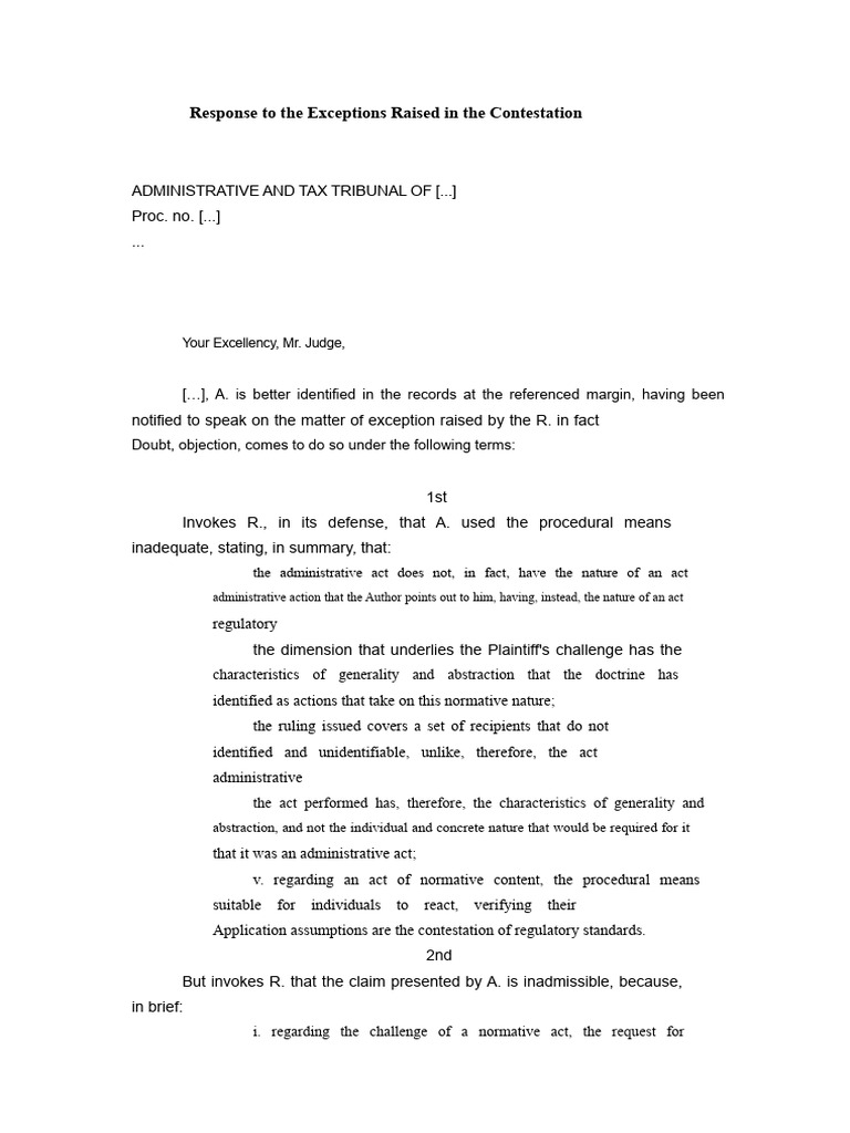 Response to Contestation Exceptions in Tribunal | PDF | Justice | Crime ...