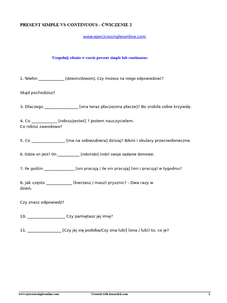 Present Simple VS Continuous - Exercise 2 PDF | PDF