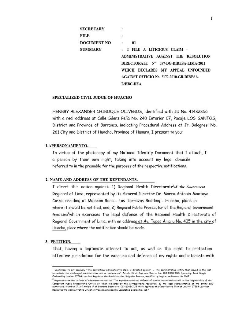1 Administrative Litigation Demand Against Director's Resolution N ...