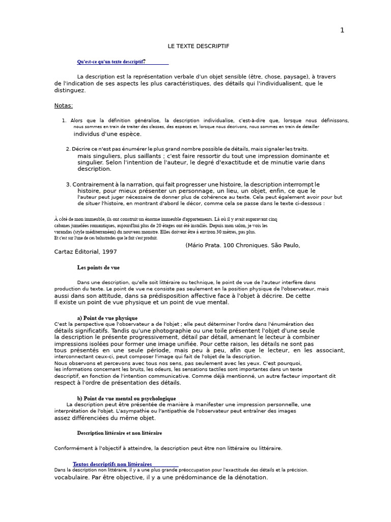 Comprendre le texte descriptif | PDF