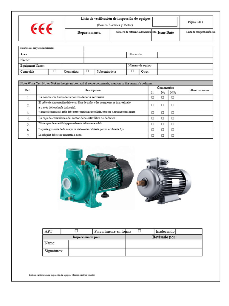 Inspección de Bomba Eléctrica y Motor | PDF | Ingenieria Eléctrica ...