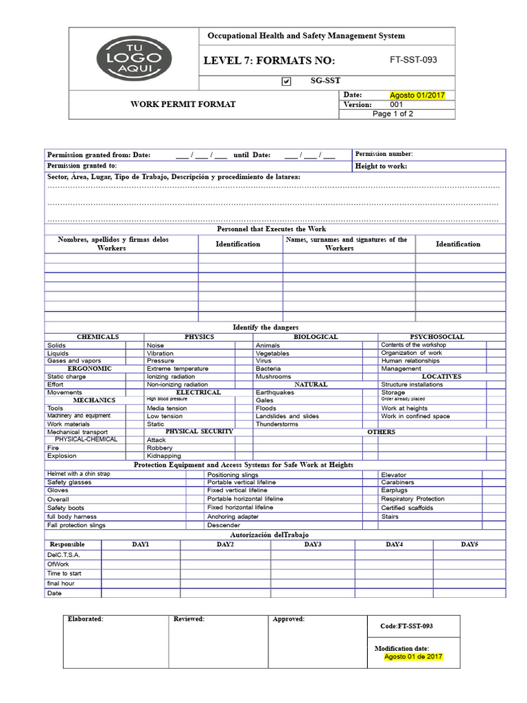 Work Permit Format for Safety Management | PDF | Occupational Safety ...