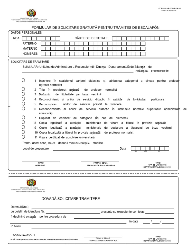 Formular de Cerere Pentru Tramite | PDF