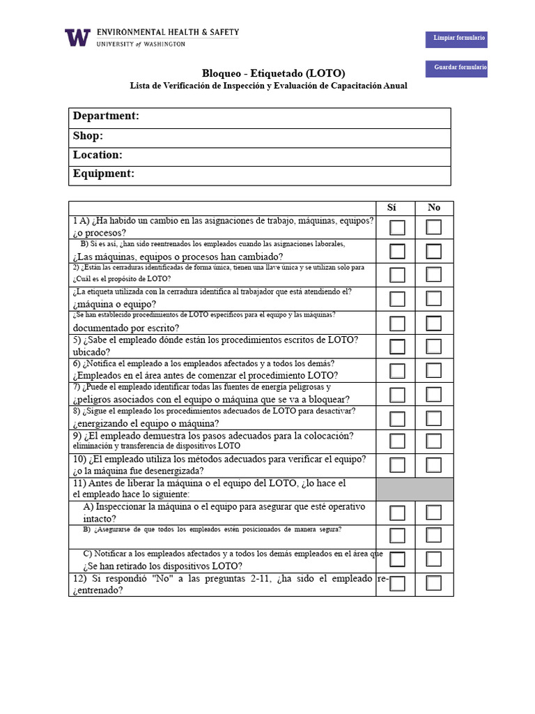 Inspección Anual LOTO: Checklist y Procedimientos | PDF