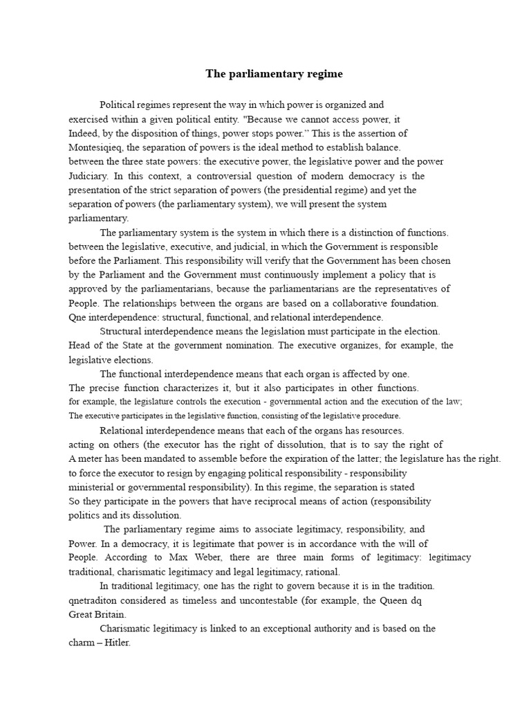 Presentation - The Parliamentary System | PDF | World Politics ...