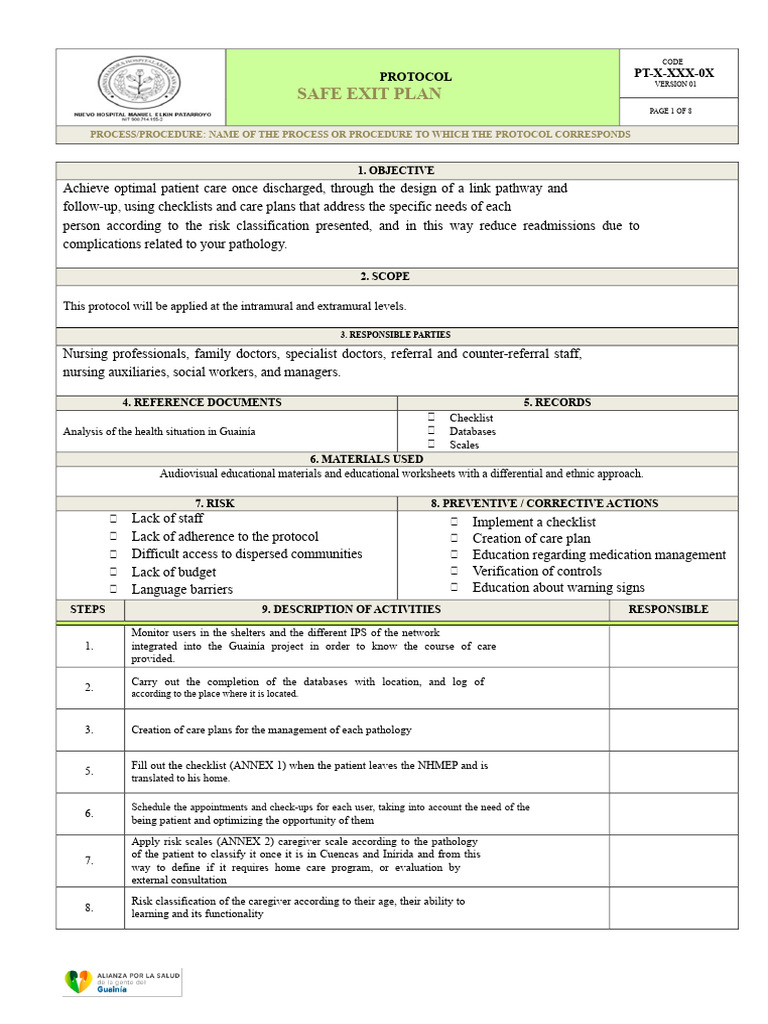 Safe Exit Plan Protocol for Patient Care | PDF | Caregiver | Nursing