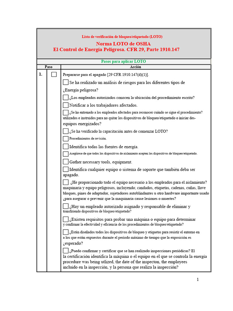 Guía LOTO: Control de Energía Peligrosa | PDF | Administración de ...