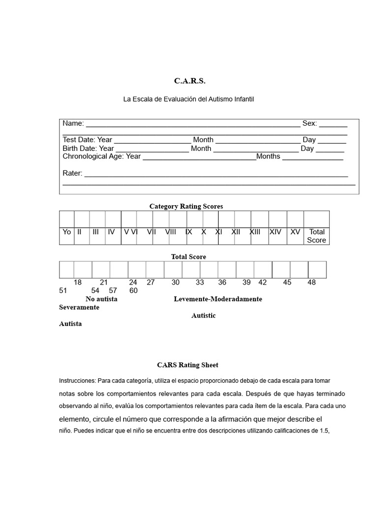 C.A.R.S - Escala de Calificación Del Autismo en La Infancia | PDF ...