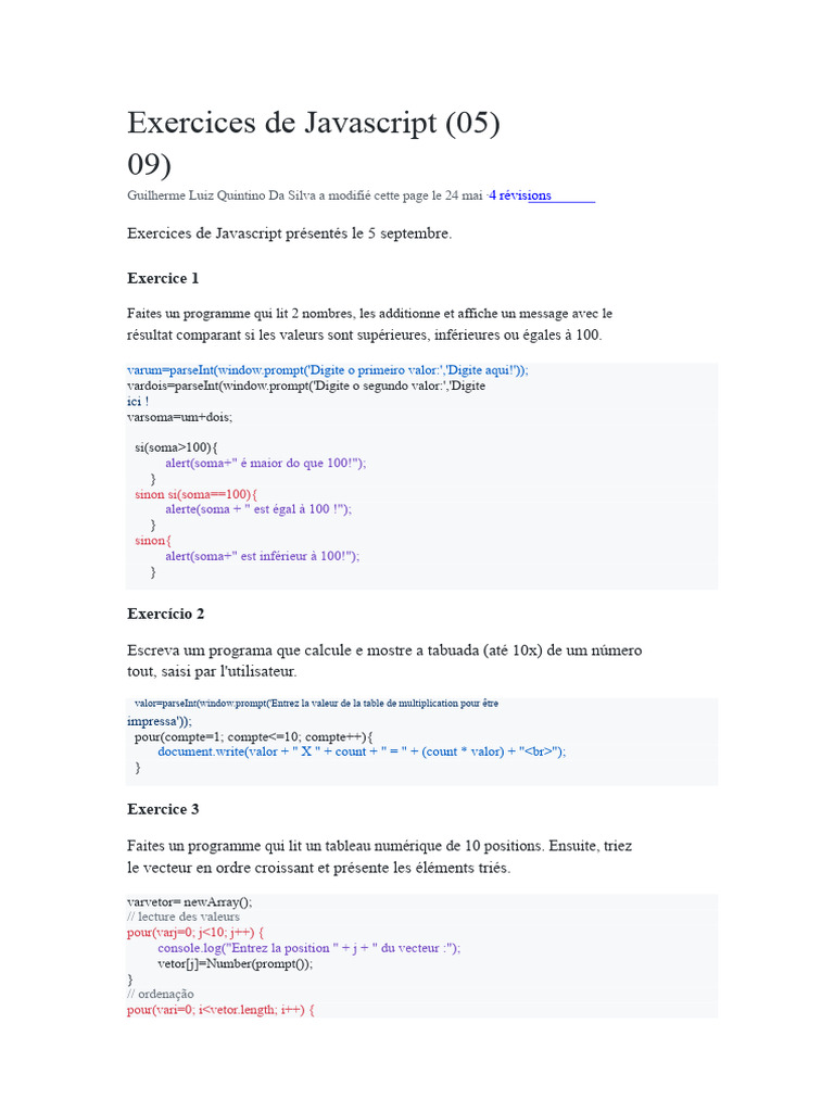 Exercices Pratiques de Javascript 5 | PDF