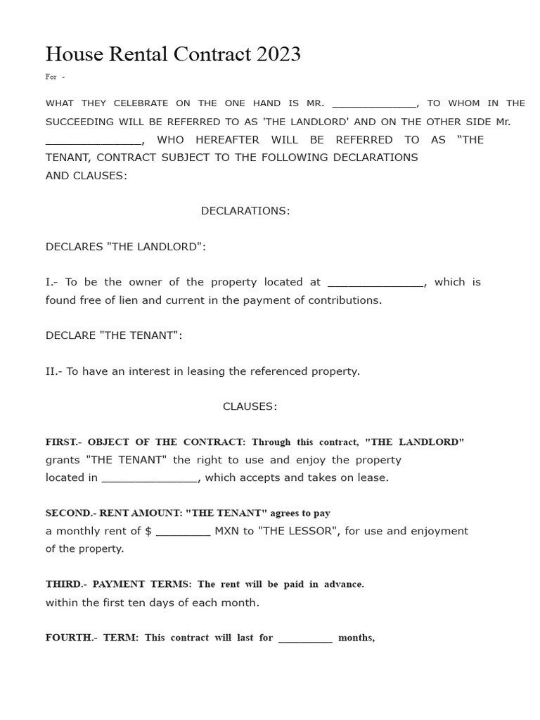 2023 House Rental Agreement Template | PDF | Lease | Leasehold Estate
