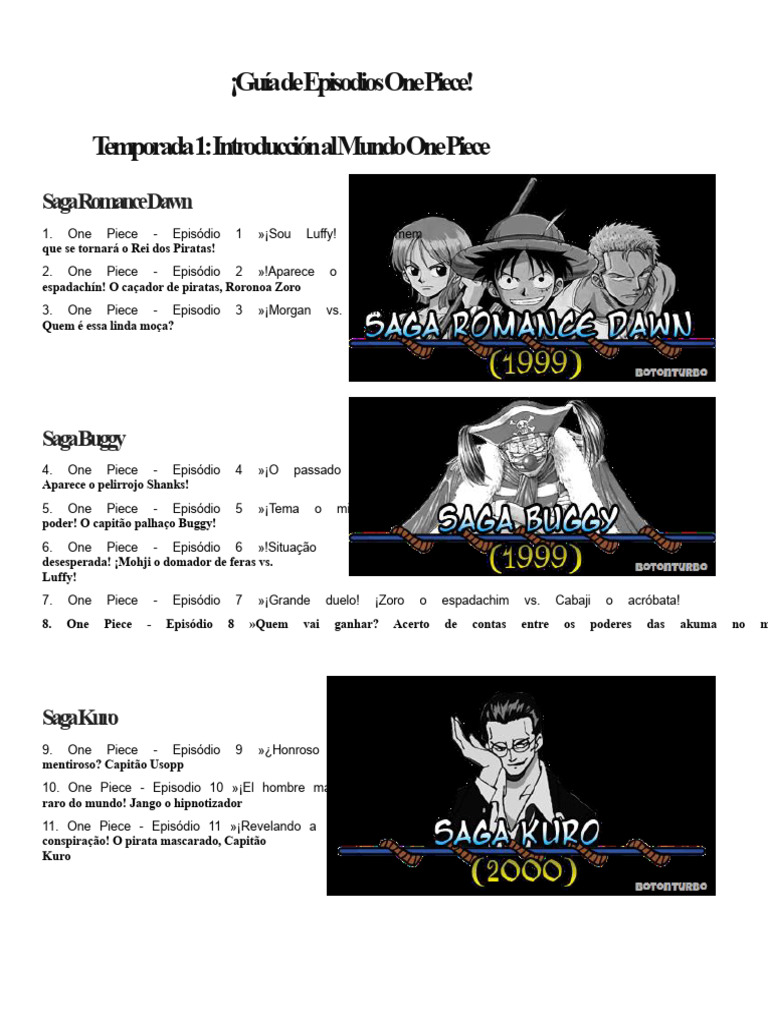 Episódios de One Piece: Temporada 1 | PDF