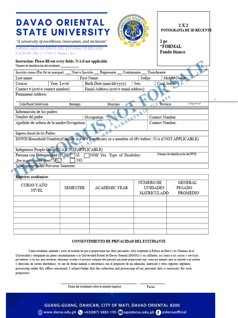 Formulario de Perfil Estudiante Becado | PDF