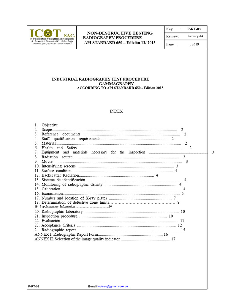 Industrial Radiography Procedure API 650 | PDF | Radiography ...