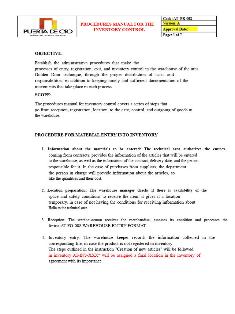 Manual of Procedures For Inventory Control | PDF | Warehouse | Inventory