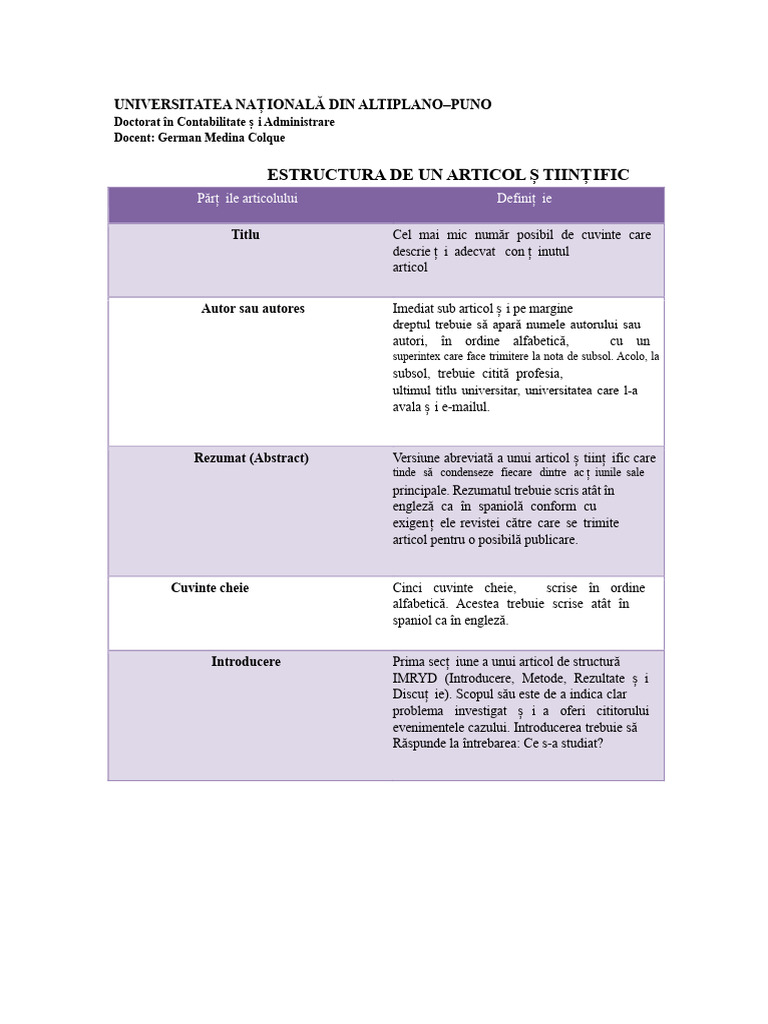 STRUCTURA UNUI ARTICOL În Word | PDF