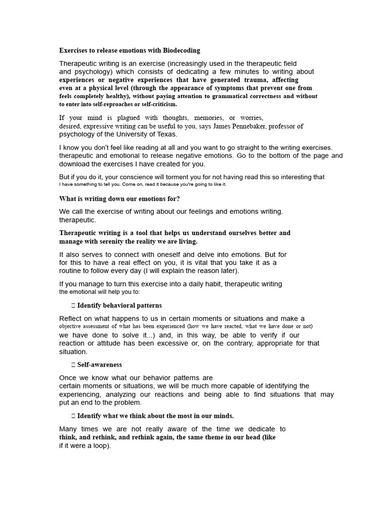 Emotional Release Exercises in Biodecoding | PDF | Psychological Trauma ...