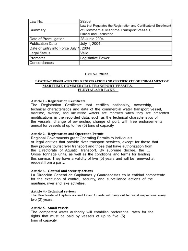 Regulation of Commercial Vessel Registration | PDF | Government | Justice