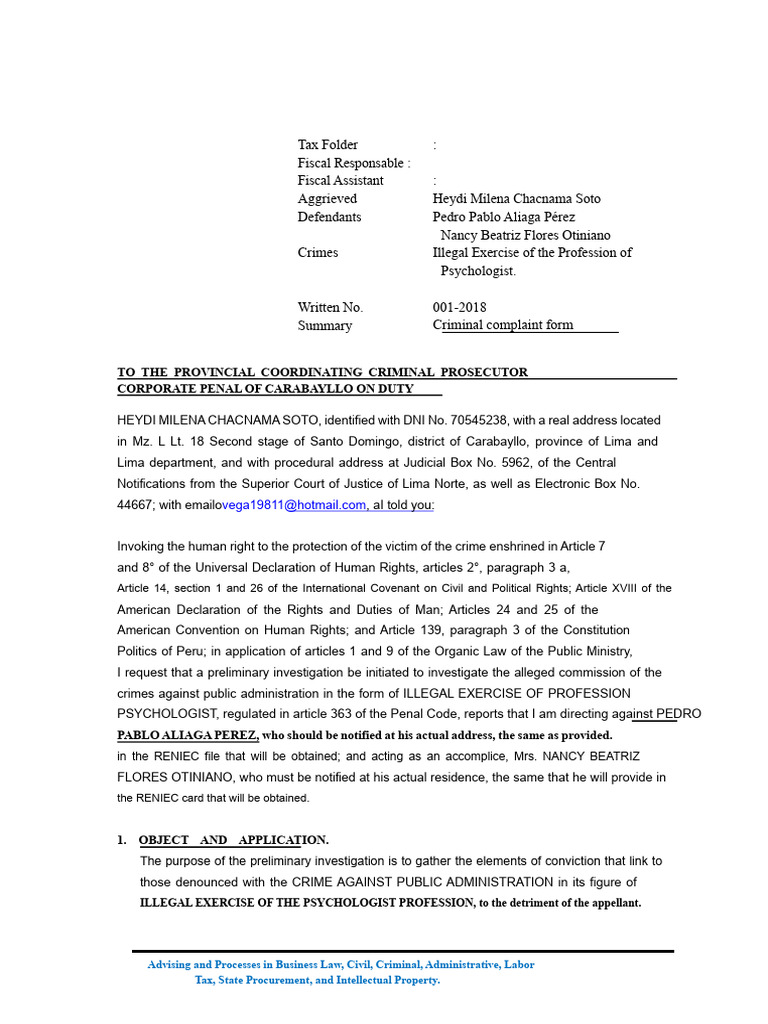 Denunciation of Jorge | PDF | Crimes | Crime & Violence