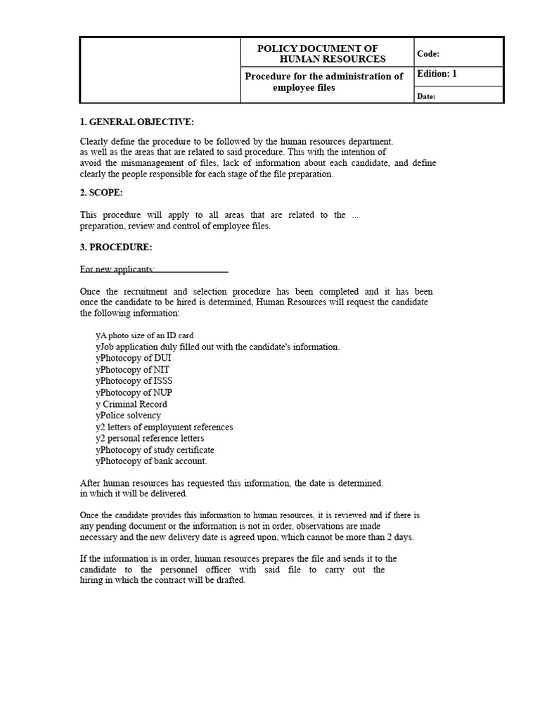 Employee File Management Procedure | PDF | Human Resources | Employment