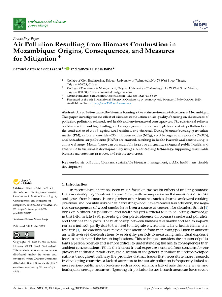 Biomass Combustion and Air Pollution in Mozambique | PDF | Air ...