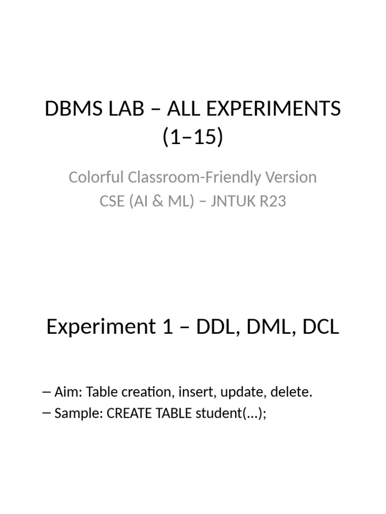 DBMS Lab Experiments for CSE Students | PDF