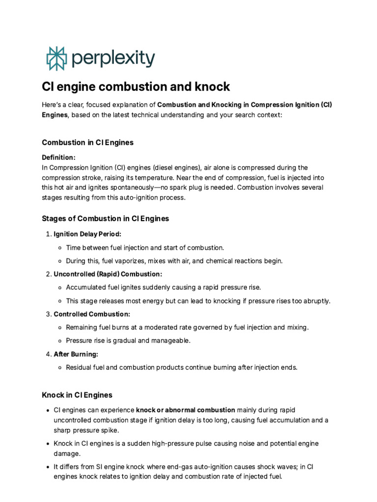 Combustion and Knocking in CI Engines | PDF | Combustion | Engines