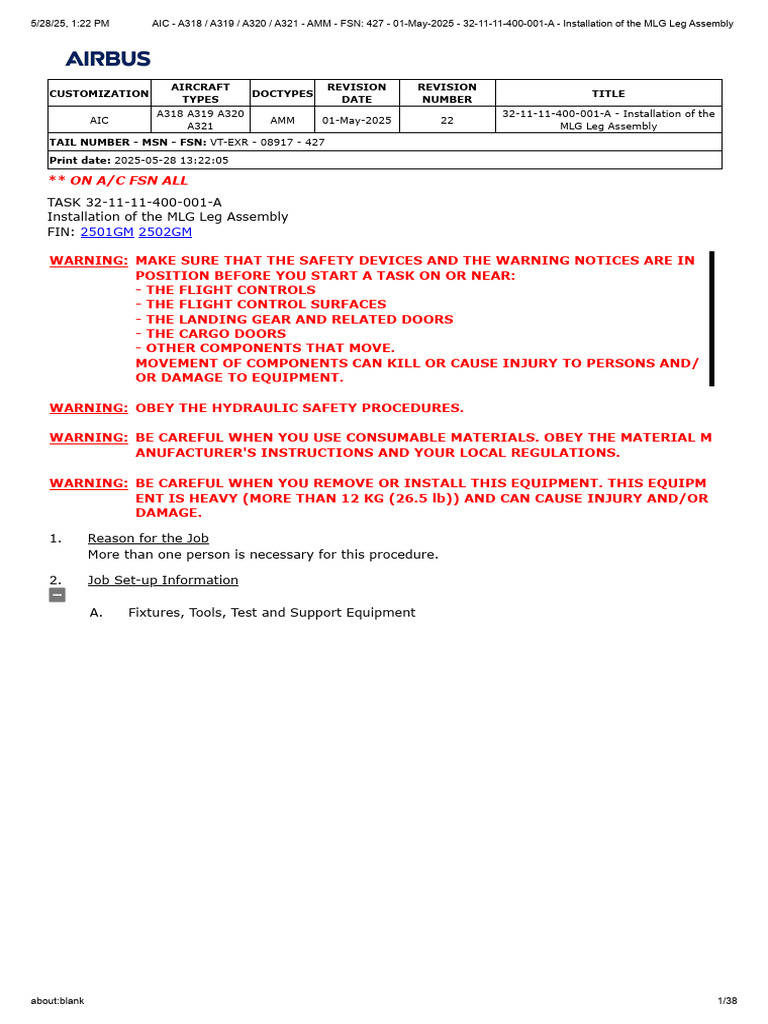 MLG Leg Assembly Installation Guide | PDF | Landing Gear | Airbus