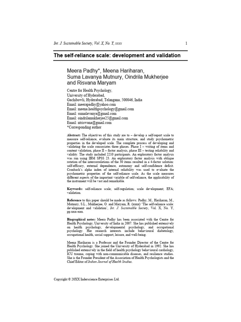 Self-Reliance Scale Development & Validation | PDF | Factor Analysis ...