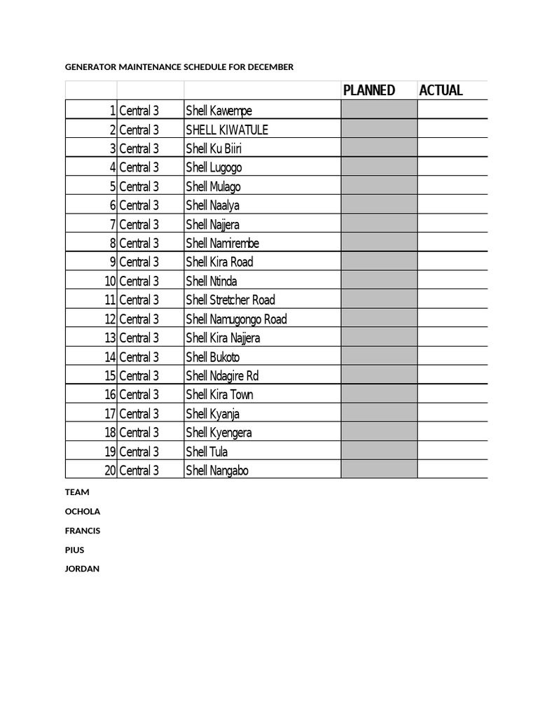 December Generator Maintenance Schedule | PDF