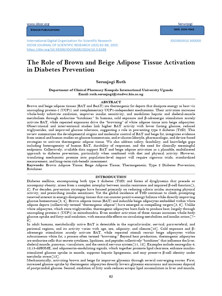 The Role of Brown and Beige Adipose Tissue Activation in Diabetes ...