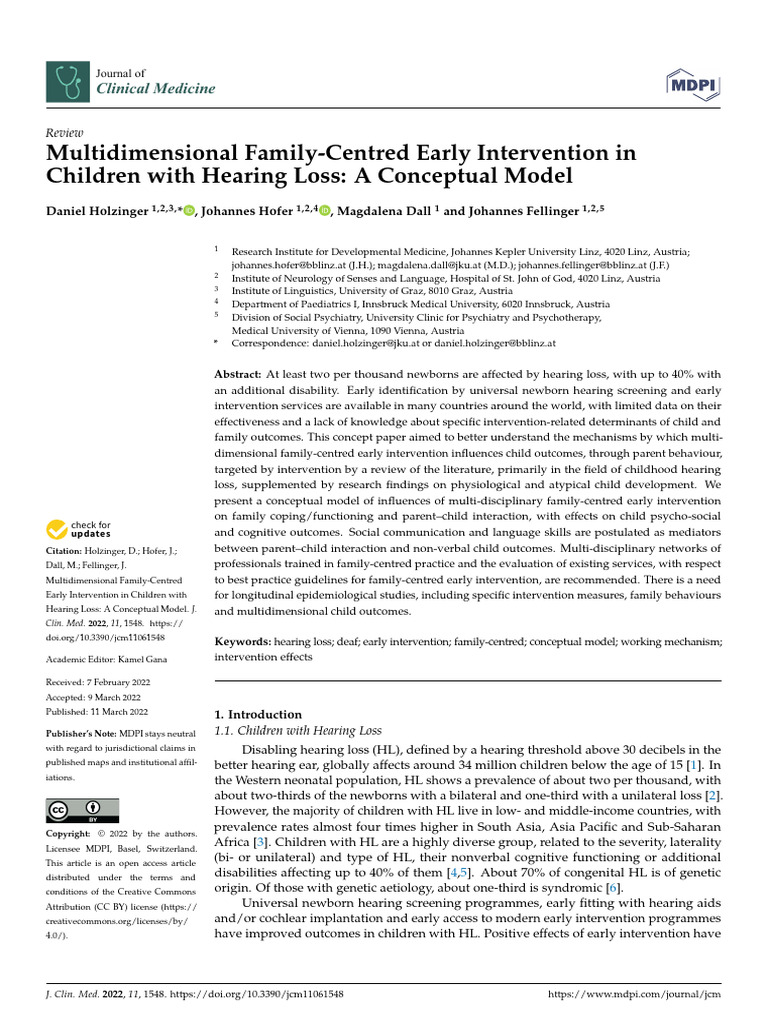 Family-Centered Intervention for Hearing Loss | PDF | Child Development ...