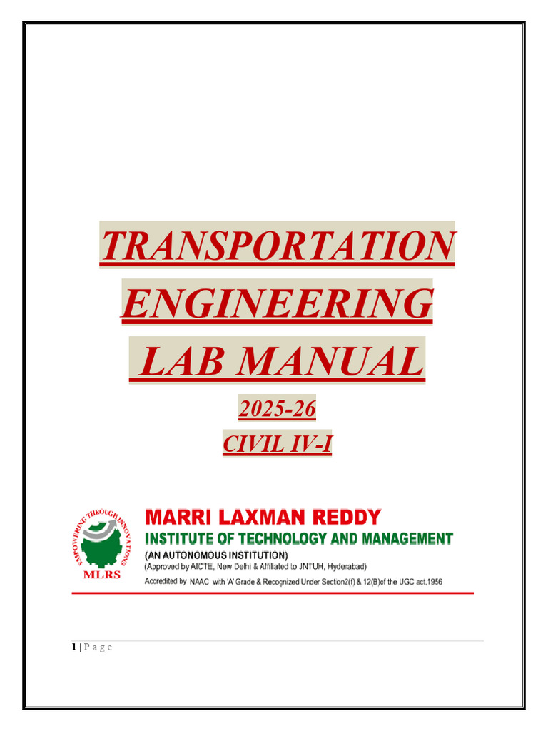 Transportation Engineering Lab Manual 2025-26 | PDF | Construction ...