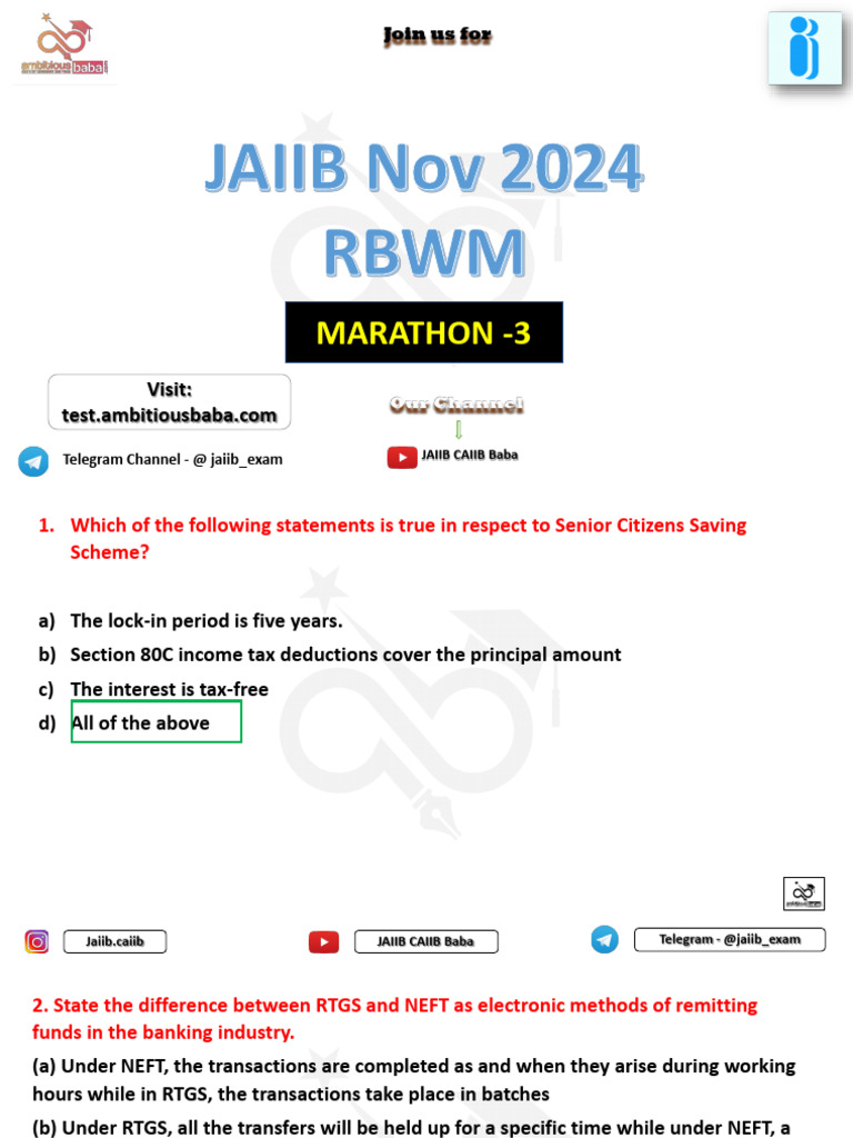 JAIIB Exam Preparation Questions 2024 | PDF | Banks | Credit Card