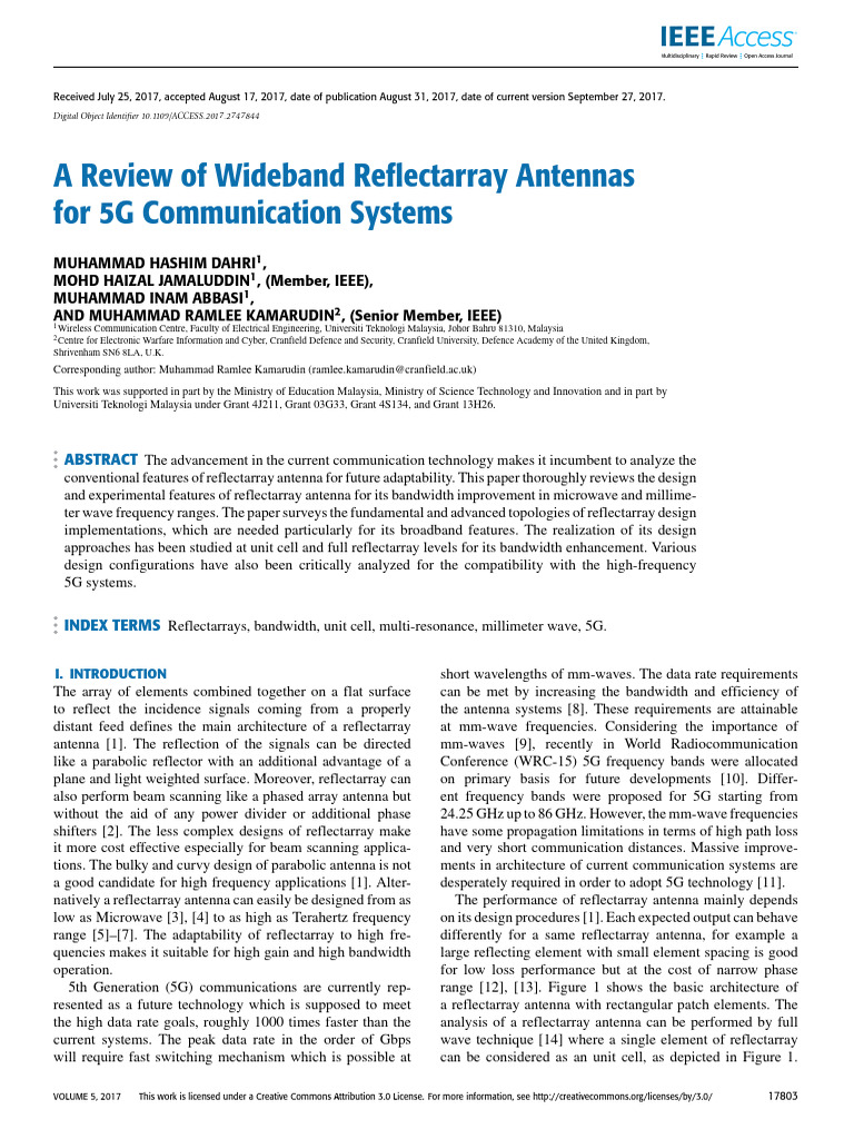 Wideband Reflectarray Antennas for 5G | PDF | Antenna (Radio) | Radio Wave