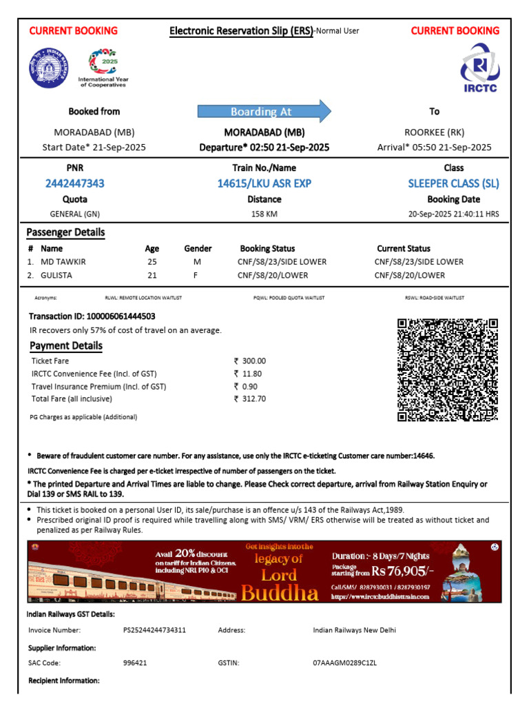 IRCTC Train Booking Confirmation Details | PDF | Identity Document ...